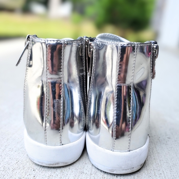 Diesel S-Nentish Sneakers Womens Zip Round Mid Trainers Metallic Silver Back Sz7 - Picture 4 of 9